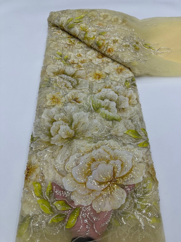 Ethnic Fabric - French Mesh Beaded Lace Fabric High