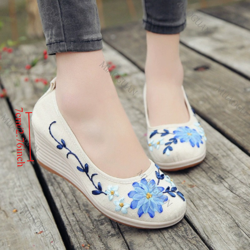 Ethnic Fashion For Ladies - Embroidered Women Comfort Wedge Platform Shoes