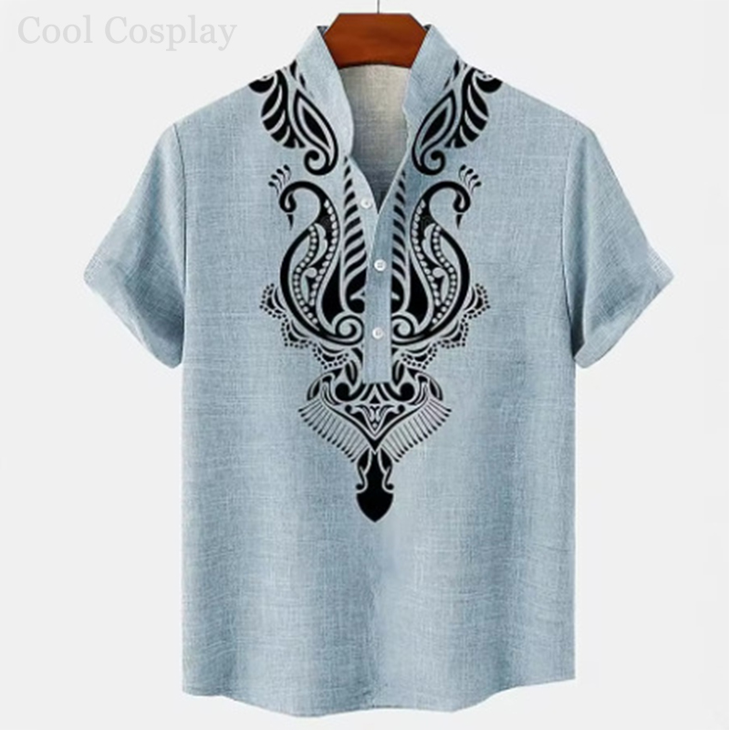Male Retro Tops Henley Shirt M - Ethnic Fashion Style recension och pris